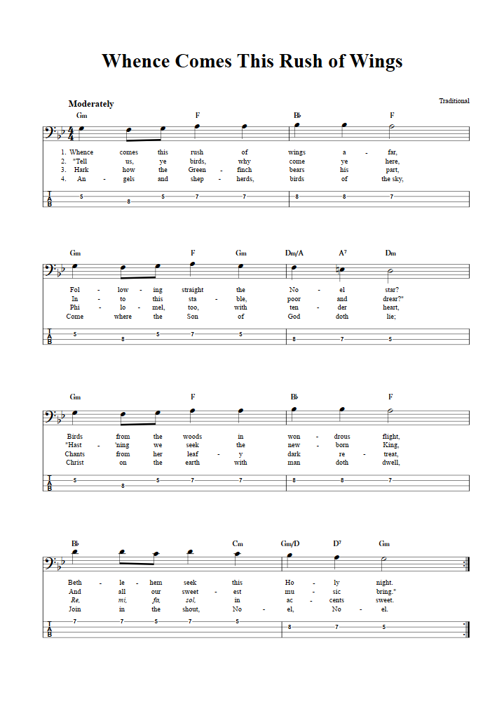 Whence Comes This Rush of Wings  Bass Guitar Tab
