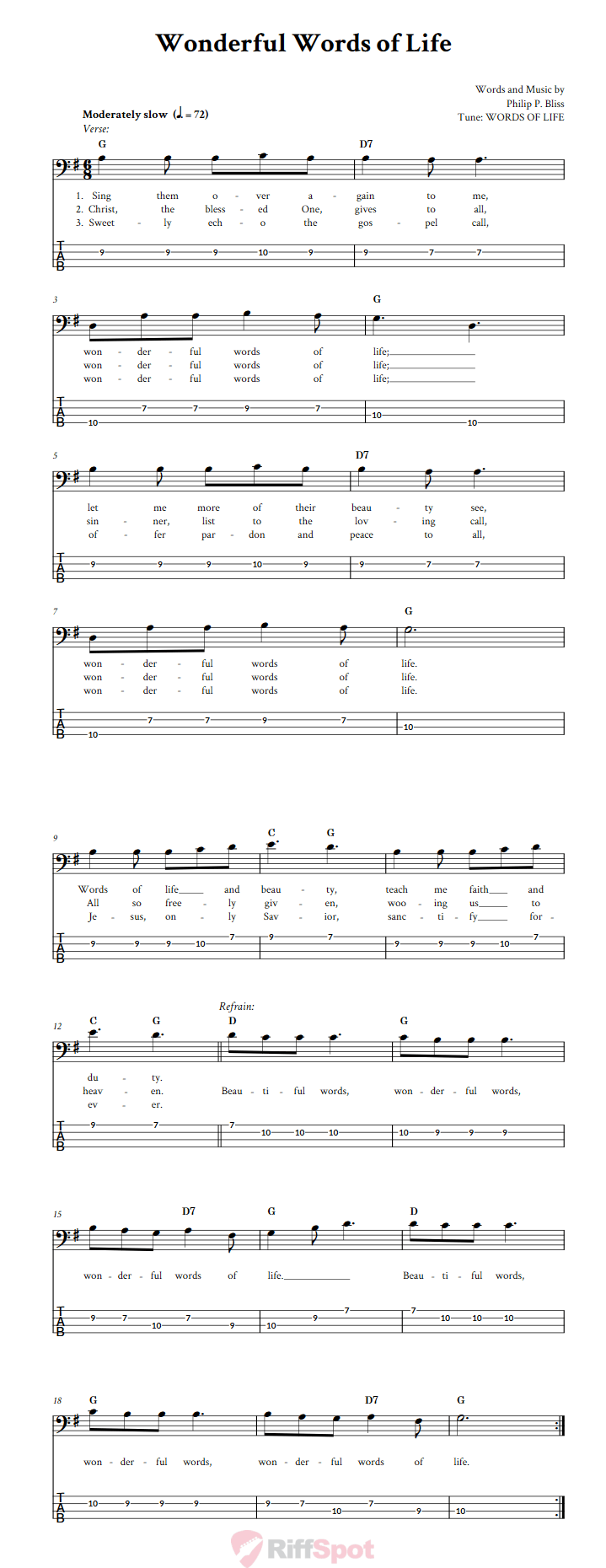 Wonderful Words of Life  Bass Guitar Tab