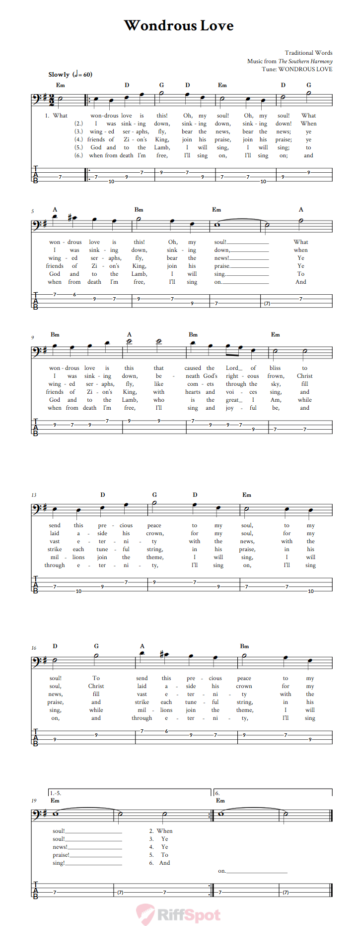 Wondrous Love  Bass Guitar Tab