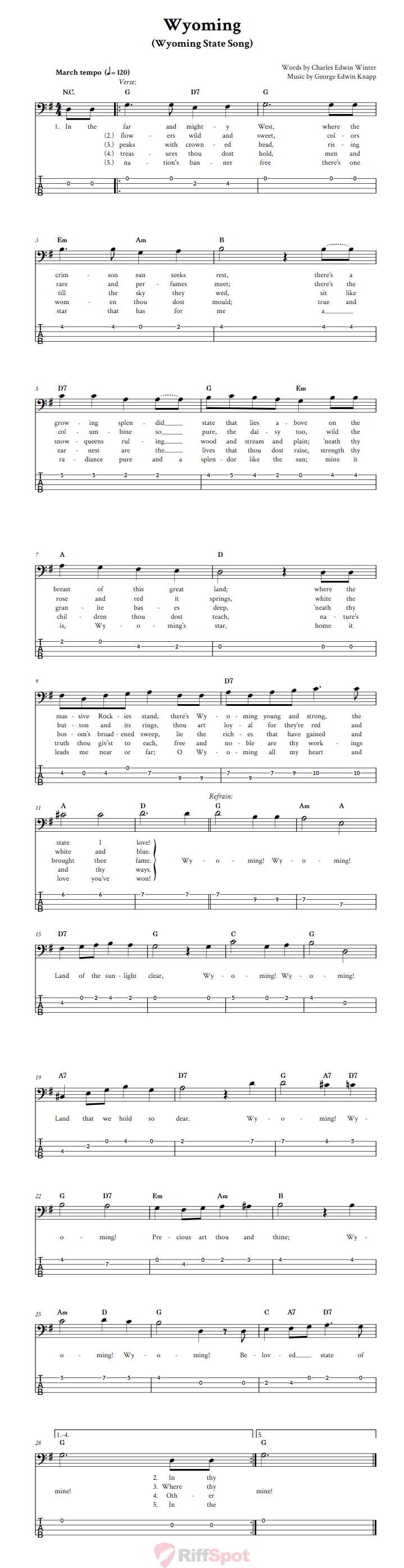 Wyoming  Bass Guitar Tab