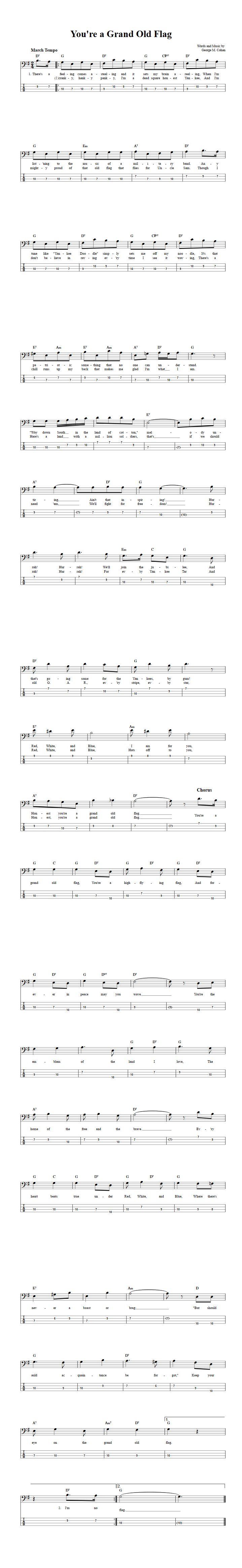 You're a Grand Old Flag  Bass Guitar Tab