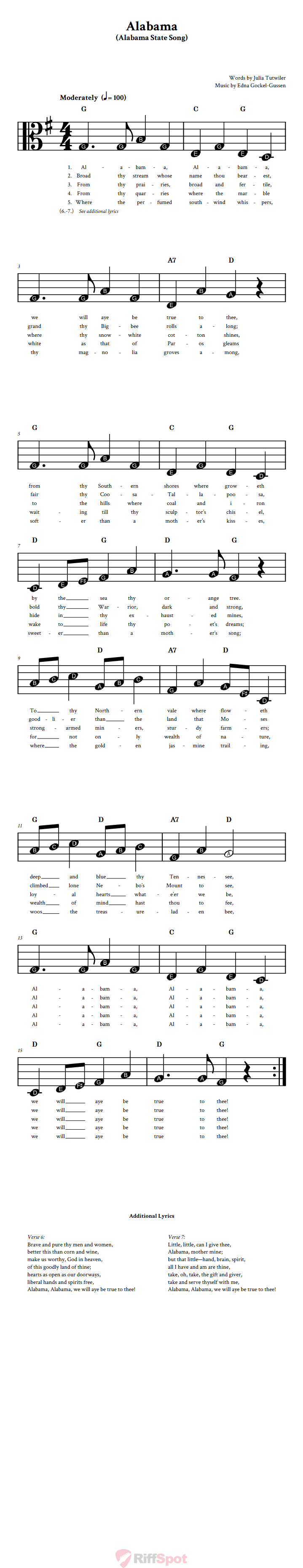 Alabama Beginner Alto Clef Sheet Music With Letters for Note Names