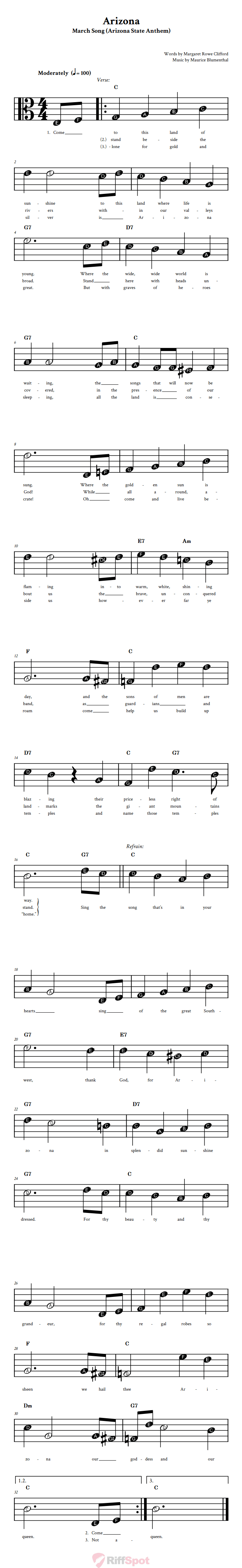 Arizona Beginner Alto Clef Sheet Music With Letters for Note Names