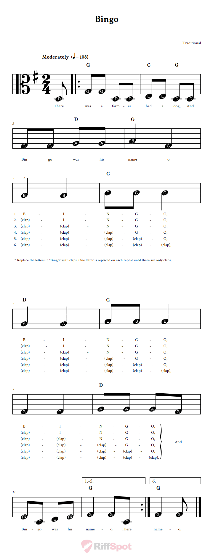 Bingo Beginner Alto Clef Sheet Music With Letters for Note Names