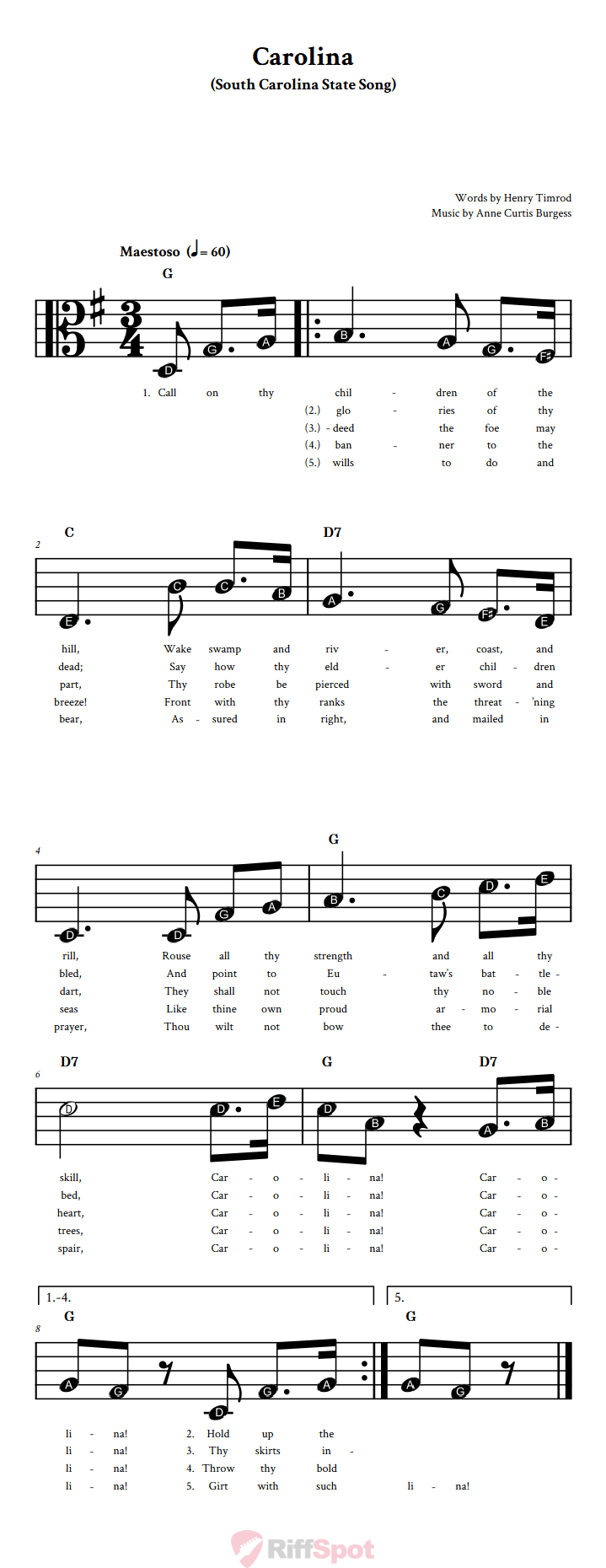 Carolina Beginner Alto Clef Sheet Music With Letters for Note Names