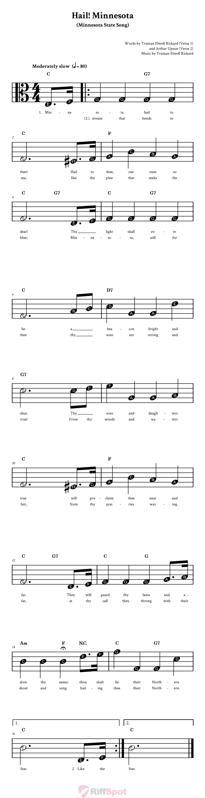 Hail! Minnesota Beginner Alto Clef Sheet Music With Letters for Note Names