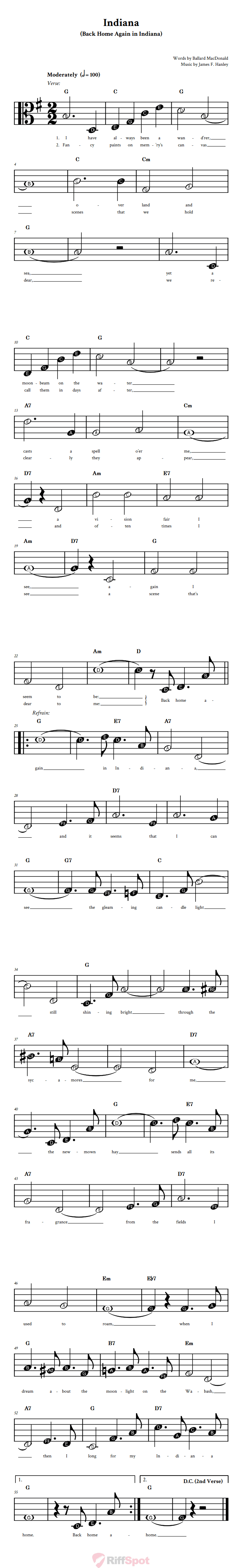 Indiana Beginner Alto Clef Sheet Music With Letters for Note Names