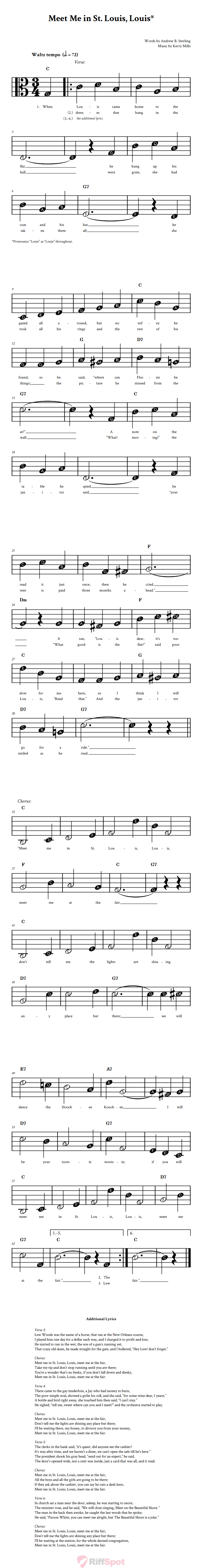 Meet Me in St. Louis, Louis Beginner Alto Clef Sheet Music With Letters for Note Names