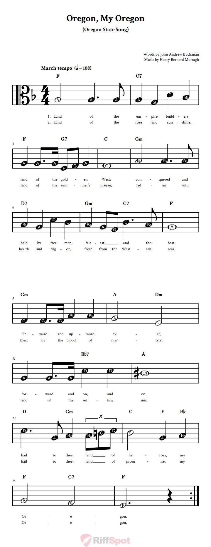 Oregon, My Oregon Beginner Alto Clef Sheet Music With Letters for Note Names