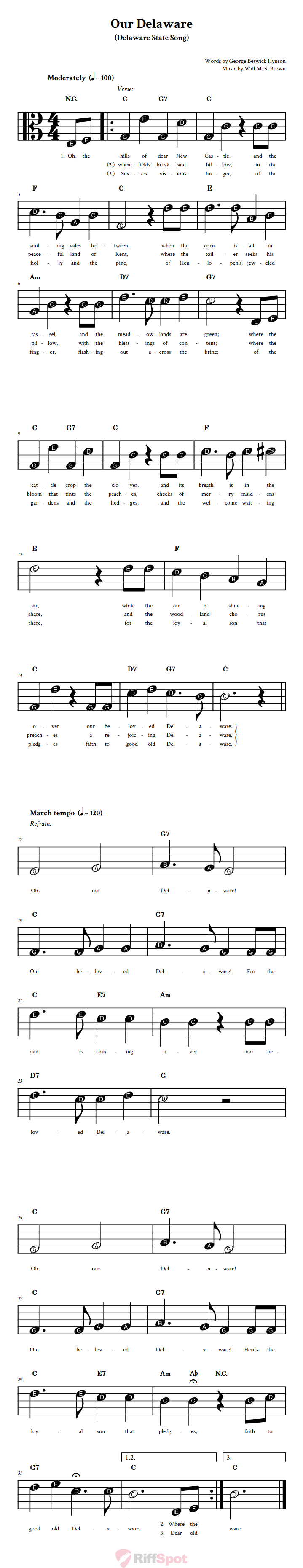 Our Delaware Beginner Alto Clef Sheet Music With Letters for Note Names