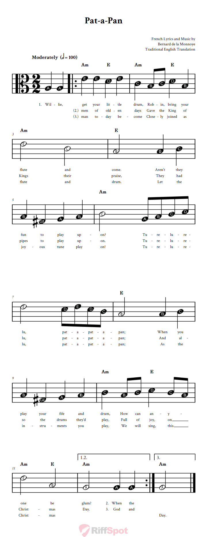 Pat-A-Pan Beginner Alto Clef Sheet Music With Letters for Note Names