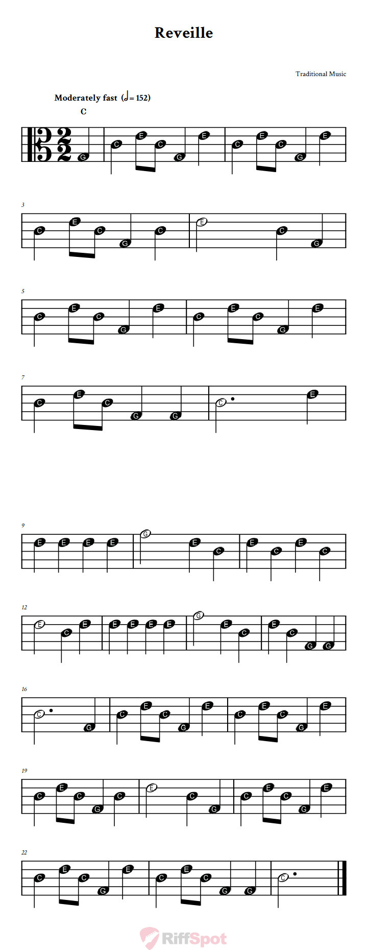 Reveille Beginner Alto Clef Sheet Music With Letters for Note Names