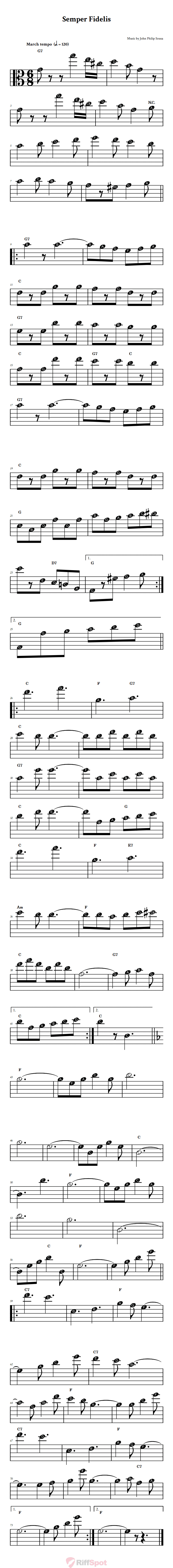 Semper Fidelis Beginner Alto Clef Sheet Music With Letters for Note Names