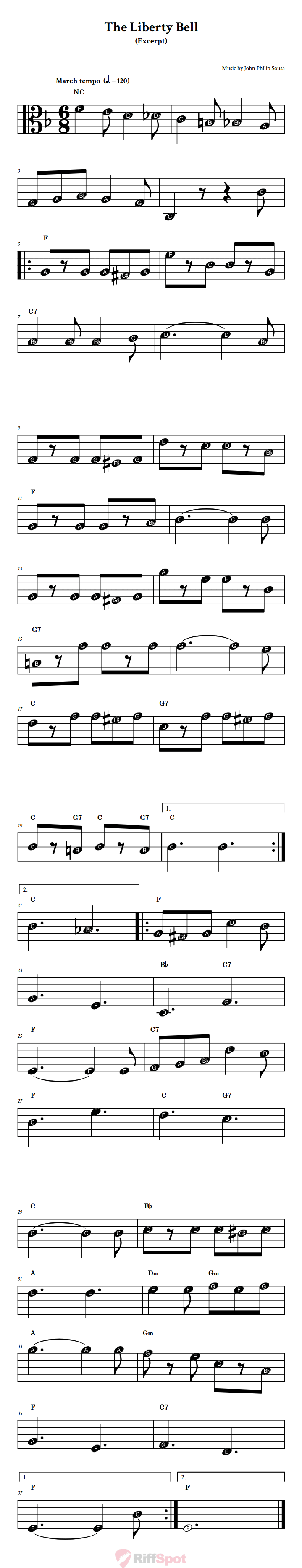 The Liberty Bell Beginner Alto Clef Sheet Music With Letters for Note Names