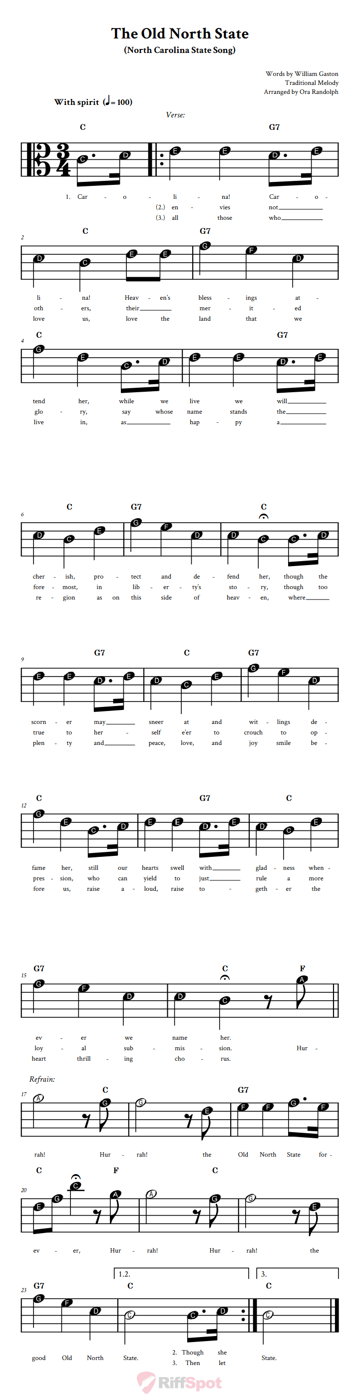 The Old North State Beginner Alto Clef Sheet Music With Letters for Note Names