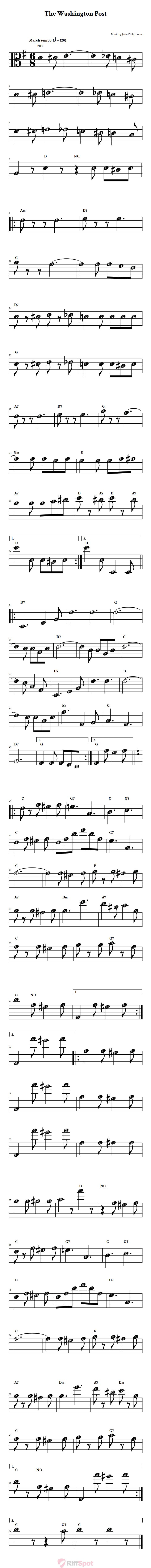 The Washington Post Beginner Alto Clef Sheet Music With Letters for Note Names