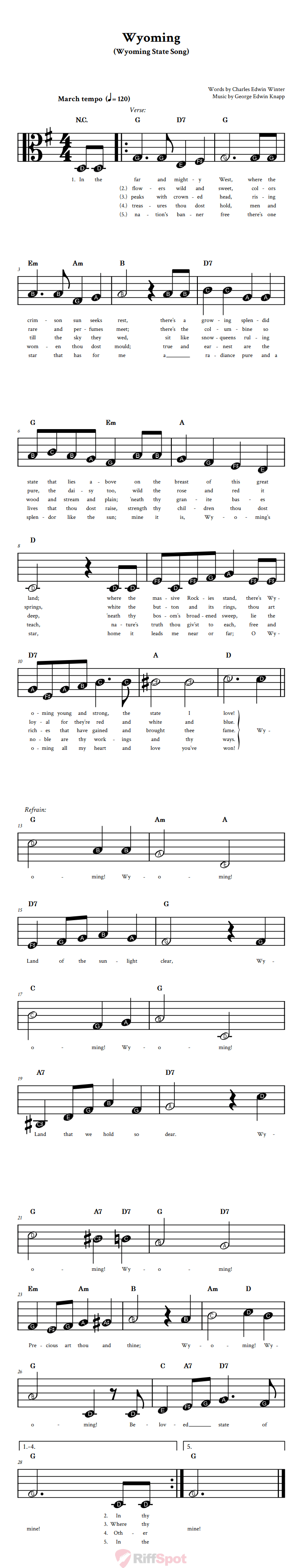 Wyoming Beginner Alto Clef Sheet Music With Letters for Note Names