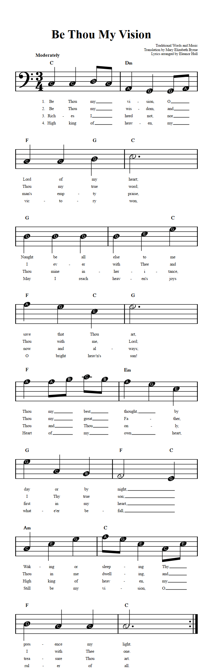 Be Thou My Vision  Beginner Bass Clef Sheet Music
