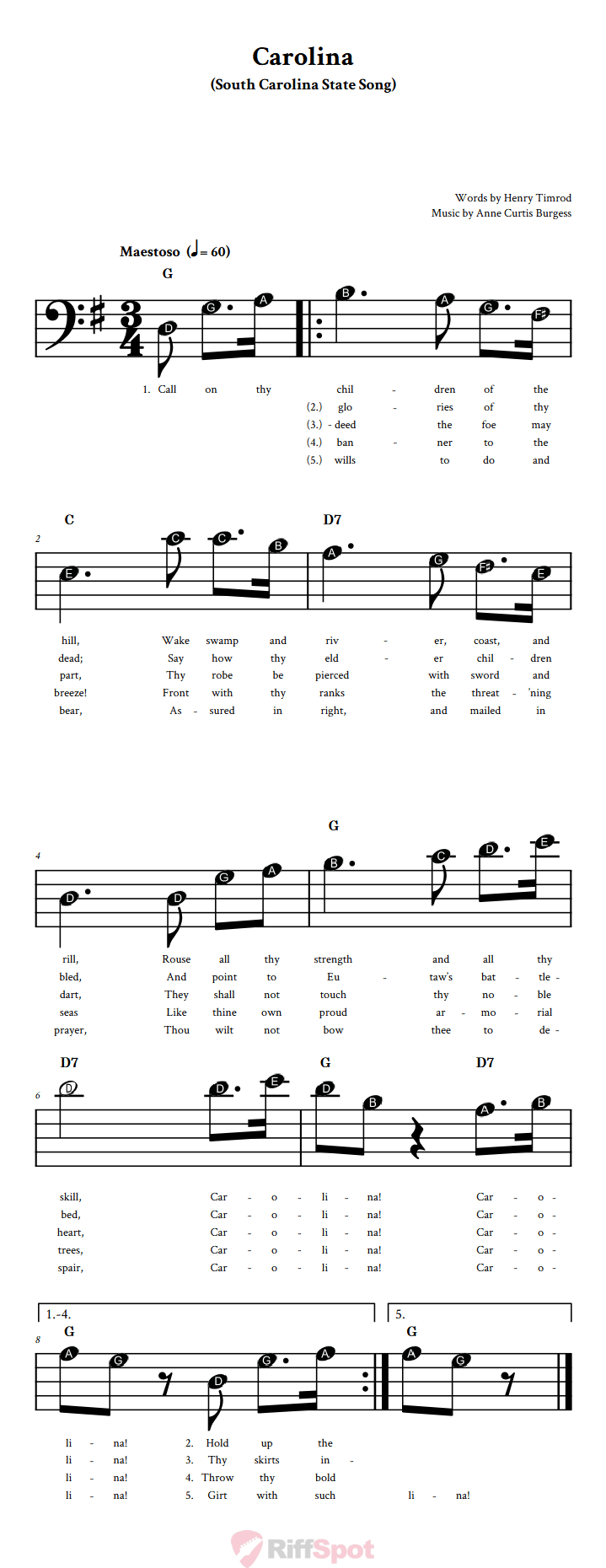 Carolina Beginner Bass Clef Sheet Music With Letters for Note Names