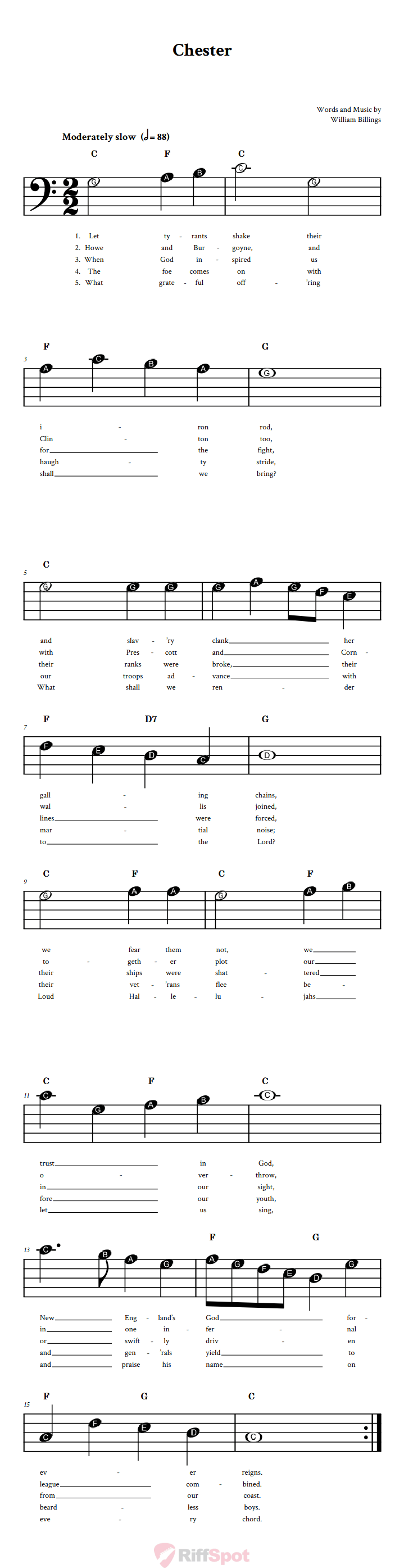 Chester Beginner Bass Clef Sheet Music With Letters for Note Names