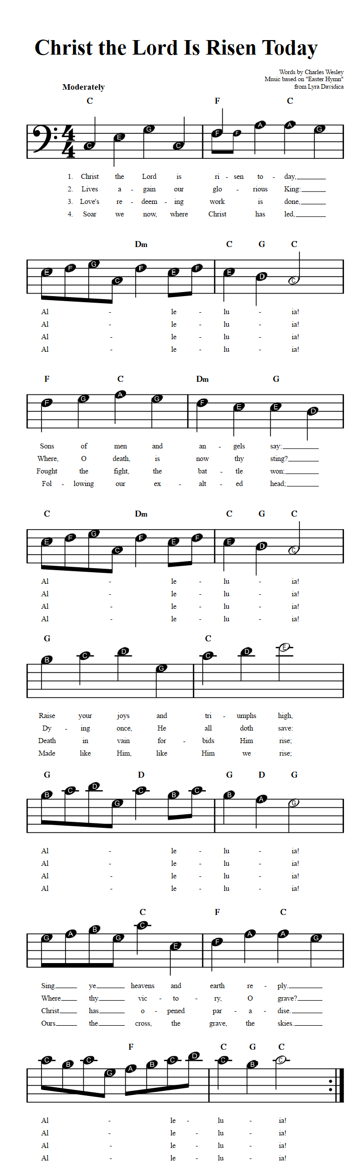 Christ the Lord Is Risen Today  Beginner Bass Clef Sheet Music