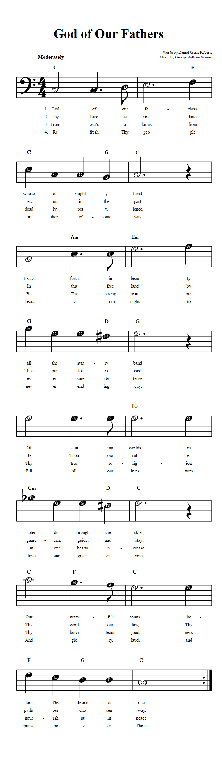 God of Our Fathers  Beginner Bass Clef Sheet Music