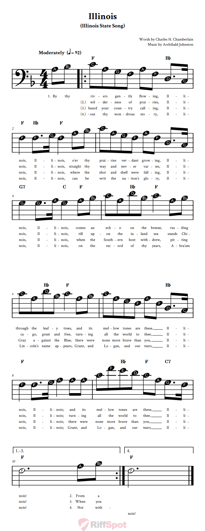 Illinois Beginner Bass Clef Sheet Music With Letters for Note Names