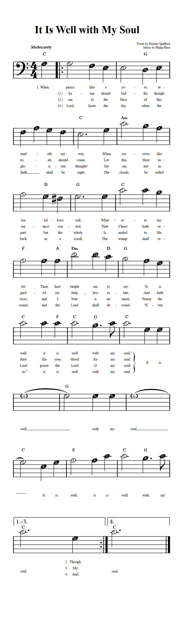 It Is Well With My Soul  Beginner Bass Clef Sheet Music