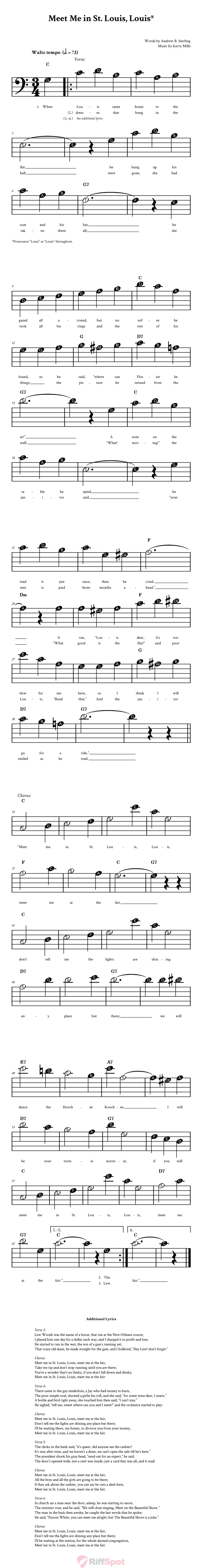 Meet Me in St. Louis, Louis Beginner Bass Clef Sheet Music With Letters for Note Names