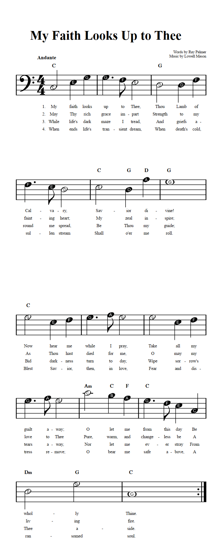 My Faith Looks Up to Thee  Beginner Bass Clef Sheet Music