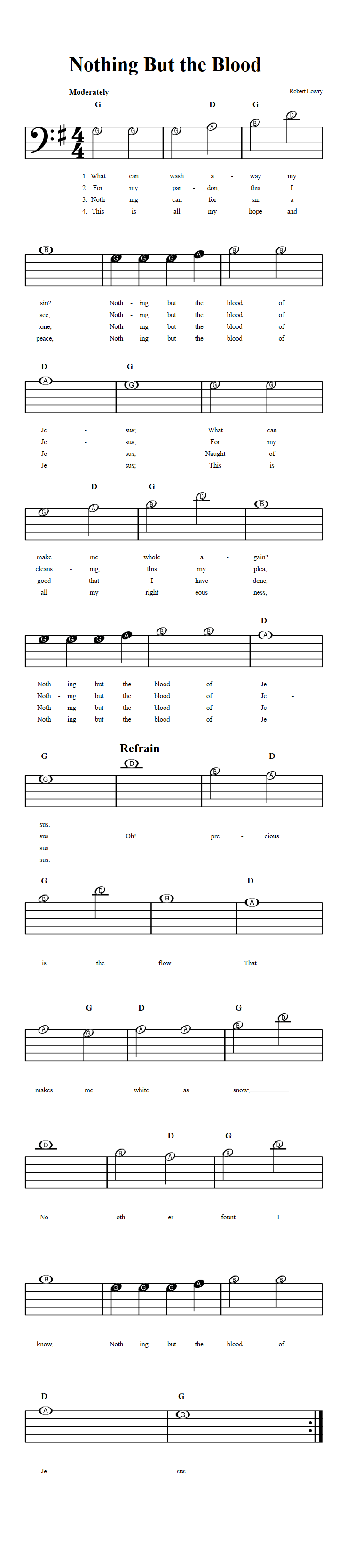 Nothing But the Blood  Beginner Bass Clef Sheet Music