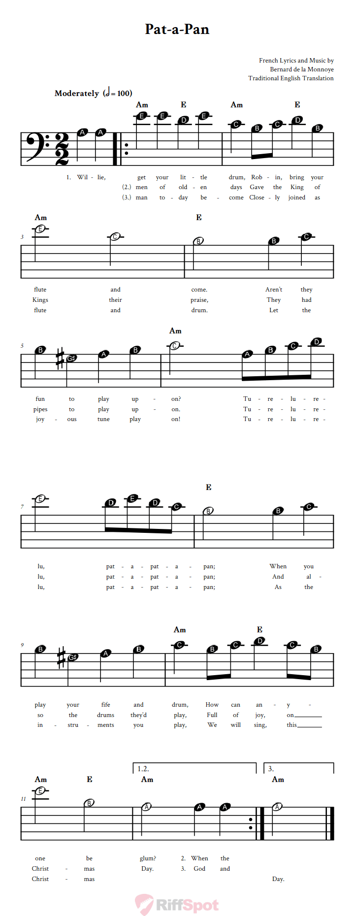 Pat-A-Pan Beginner Bass Clef Sheet Music With Letters for Note Names