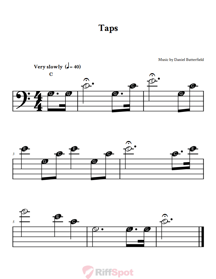 Taps Beginner Bass Clef Sheet Music With Letters for Note Names