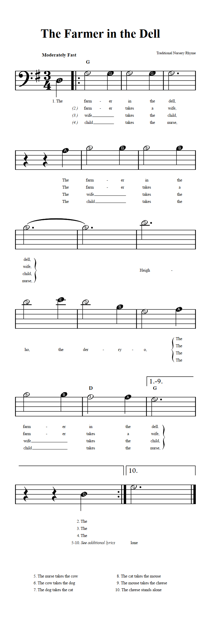 The Farmer in the Dell  Beginner Bass Clef Sheet Music