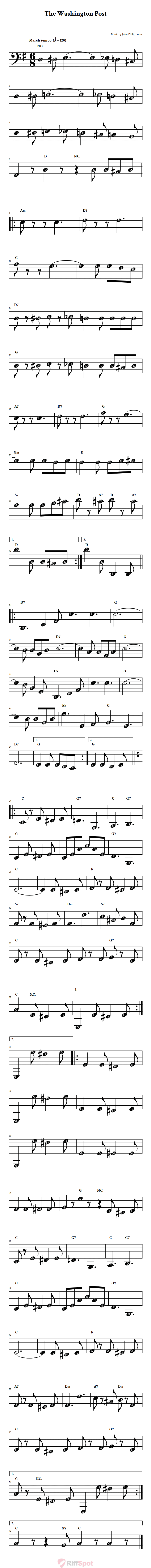 The Washington Post Beginner Bass Clef Sheet Music With Letters for Note Names