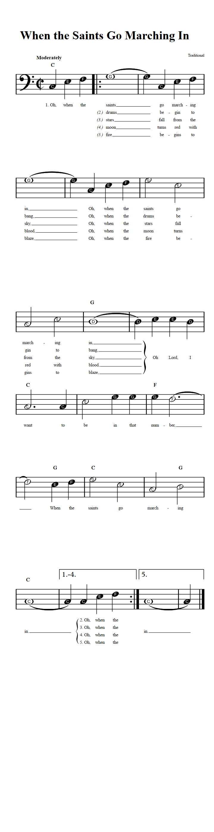 When the Saints Go Marching In  Beginner Bass Clef Sheet Music