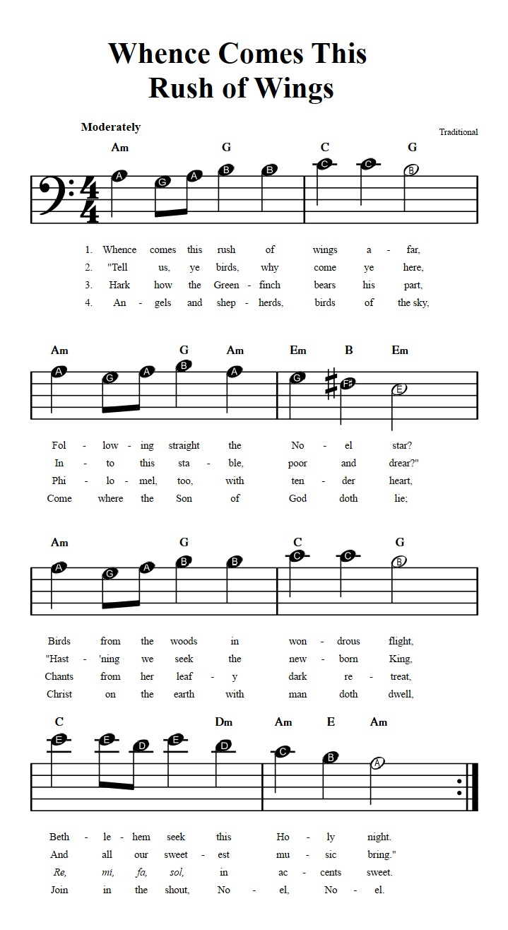 Whence Comes This Rush of Wings  Beginner Bass Clef Sheet Music