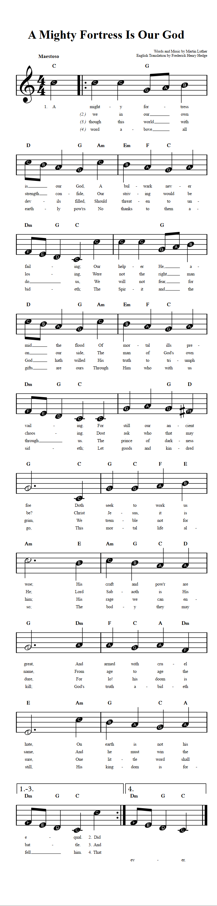 A Mighty Fortress Is Our God  Beginner Sheet Music