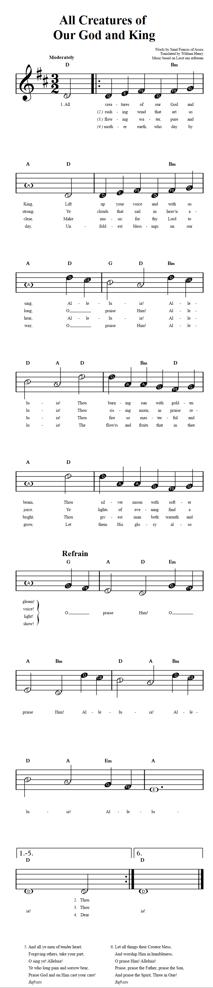 All Creatures of Our God and King  Beginner Sheet Music