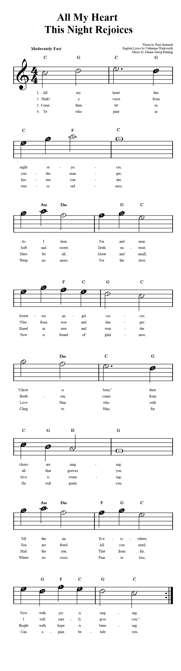 All My Heart This Night Rejoices  Beginner Sheet Music