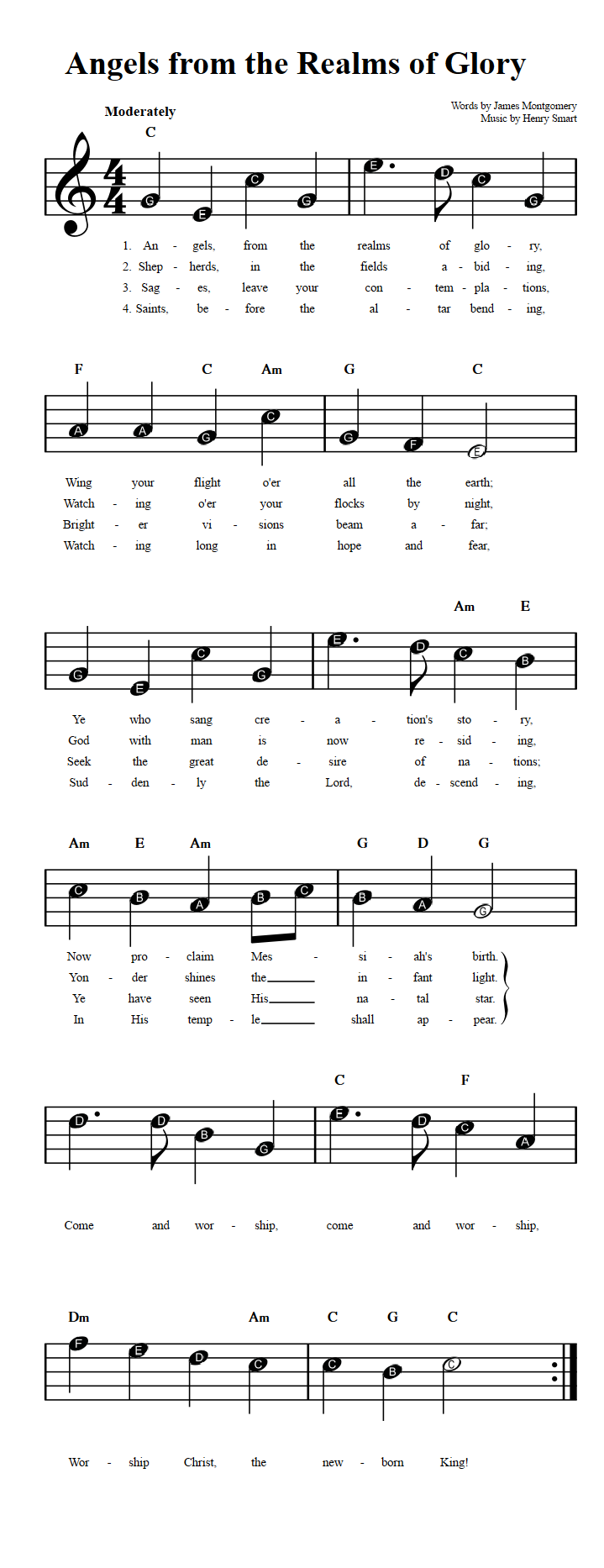 Angels from the Realms of Glory  Beginner Sheet Music