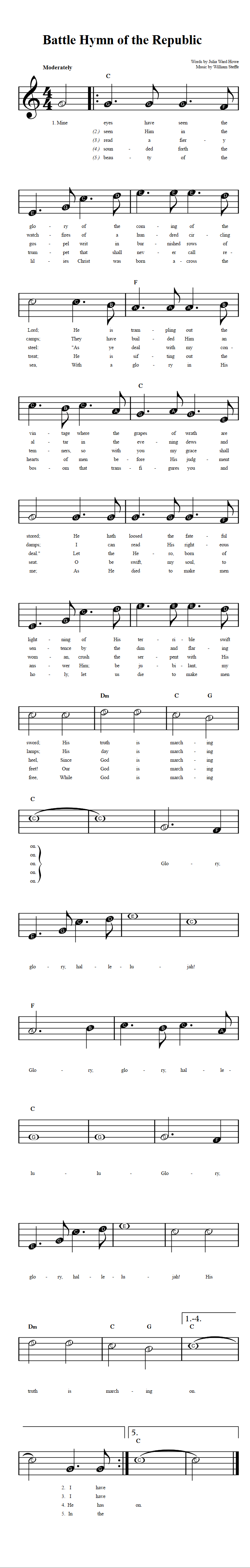 Battle Hymn of the Republic  Beginner Sheet Music