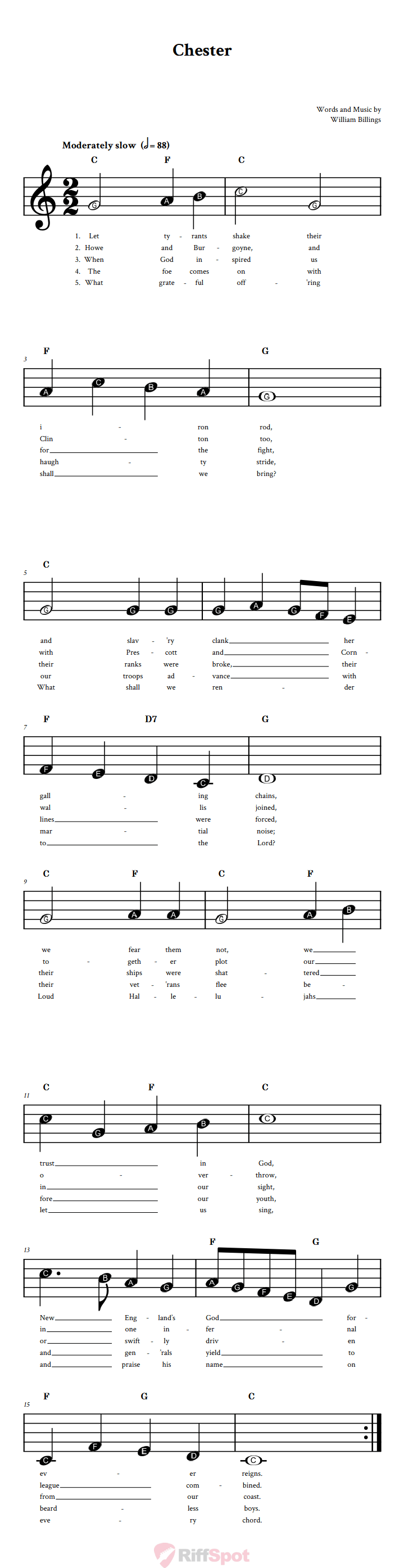 Chester Beginner Treble Clef Sheet Music With Letters for Note Names