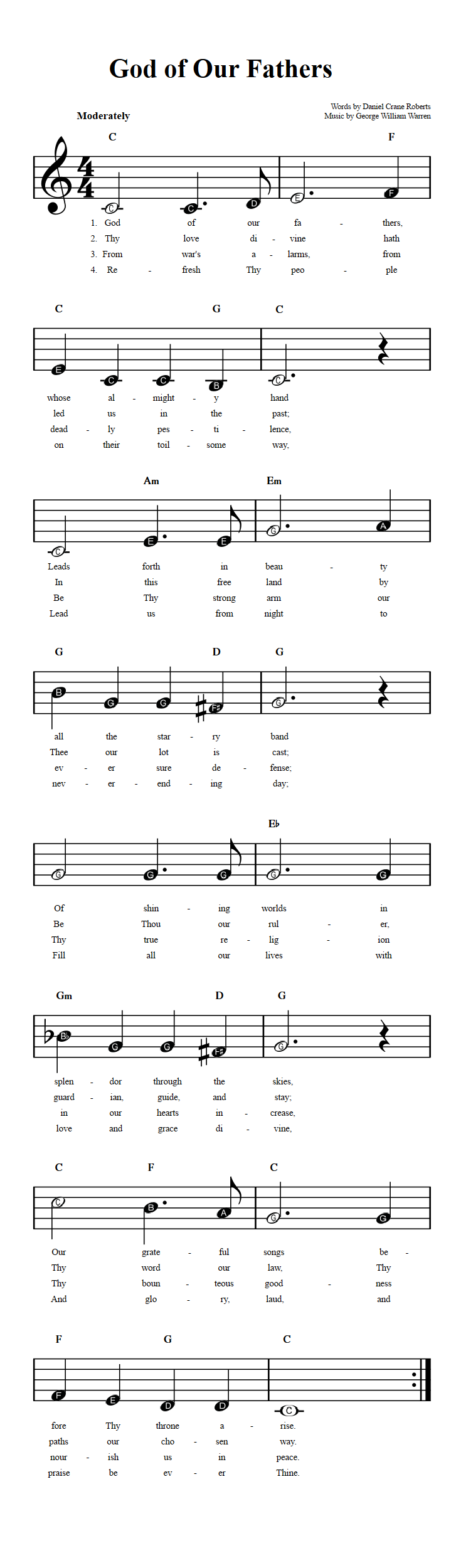 God of Our Fathers  Beginner Sheet Music
