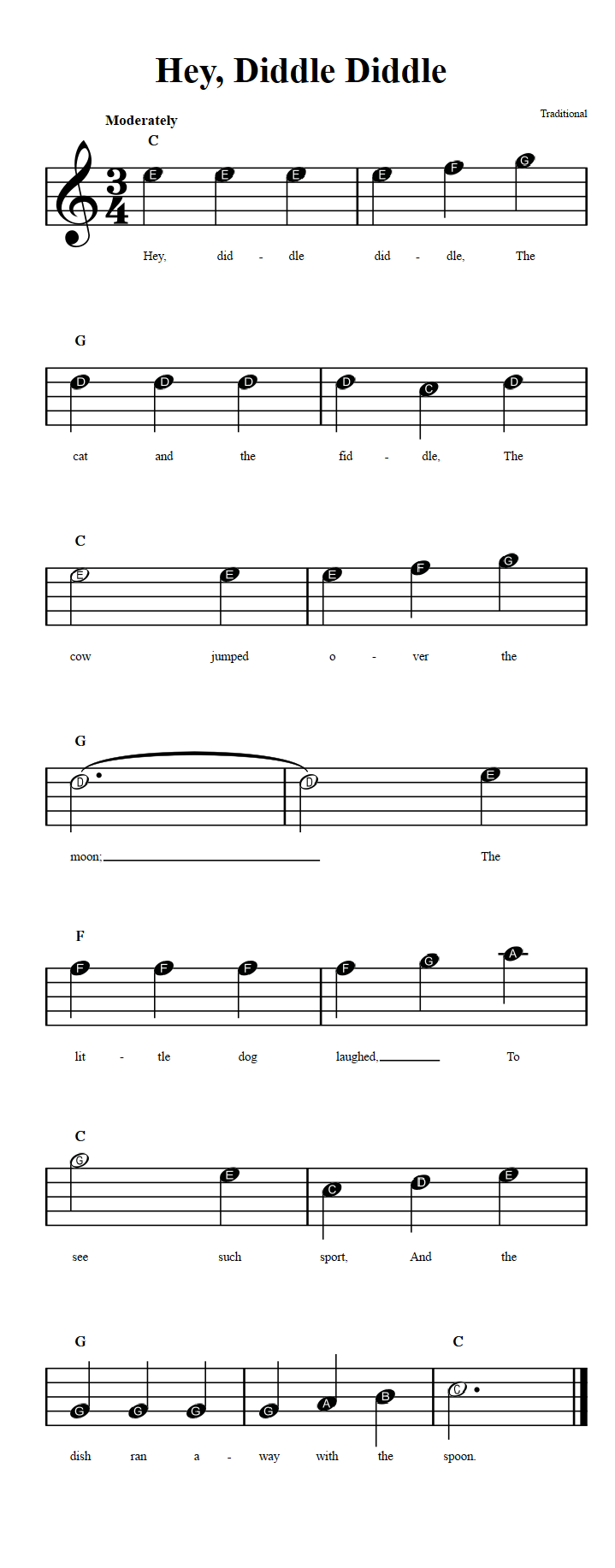 Hey, Diddle Diddle  Beginner Sheet Music