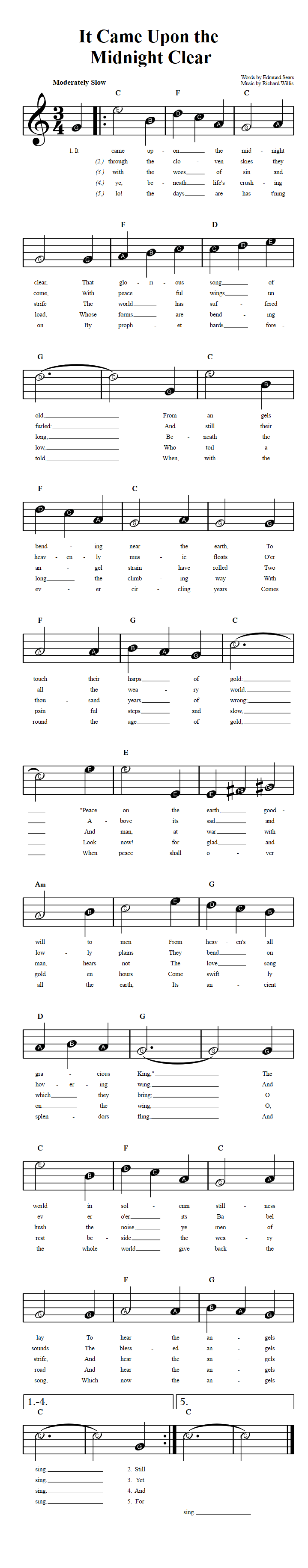 It Came Upon the Midnight Clear  Beginner Sheet Music