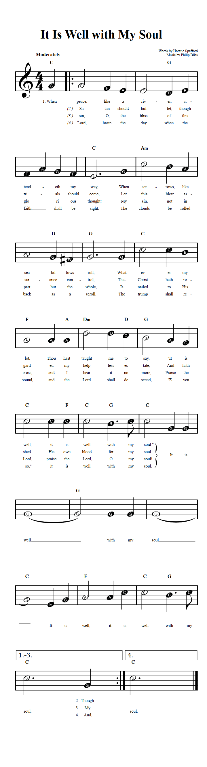 It Is Well With My Soul  Beginner Sheet Music