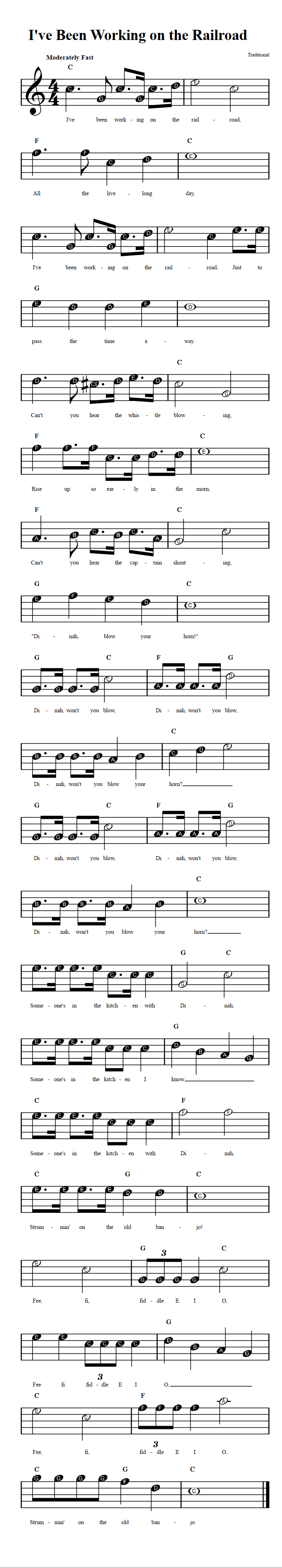 I've Been Working on the Railroad  Beginner Sheet Music