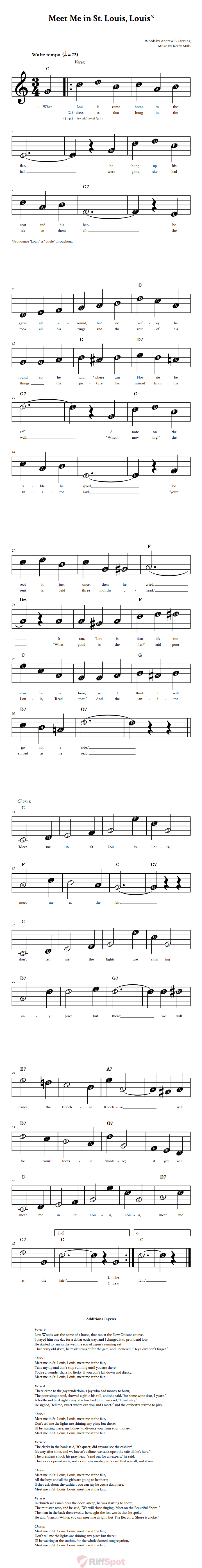 Meet Me in St. Louis, Louis Beginner Treble Clef Sheet Music With Letters for Note Names