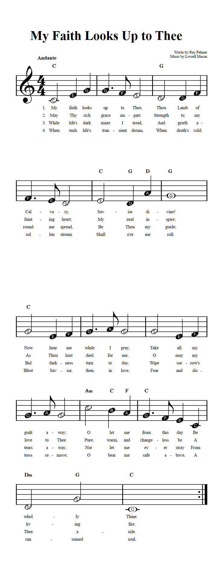 My Faith Looks Up to Thee  Beginner Sheet Music